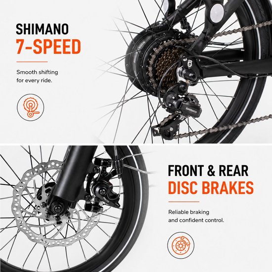 PACTO E-ONE - elektrische vouwfiets - lage instap - Shimano 7 speed - Schijfremmen - Zwart van PACTO — afbeelding 5