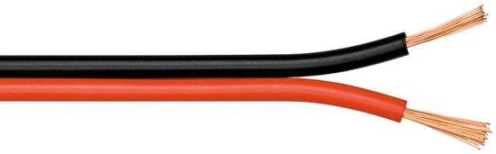 Un câble rouge et un noir, chacun avec le logo 'goobay', s'écartant l'un de l'autre.