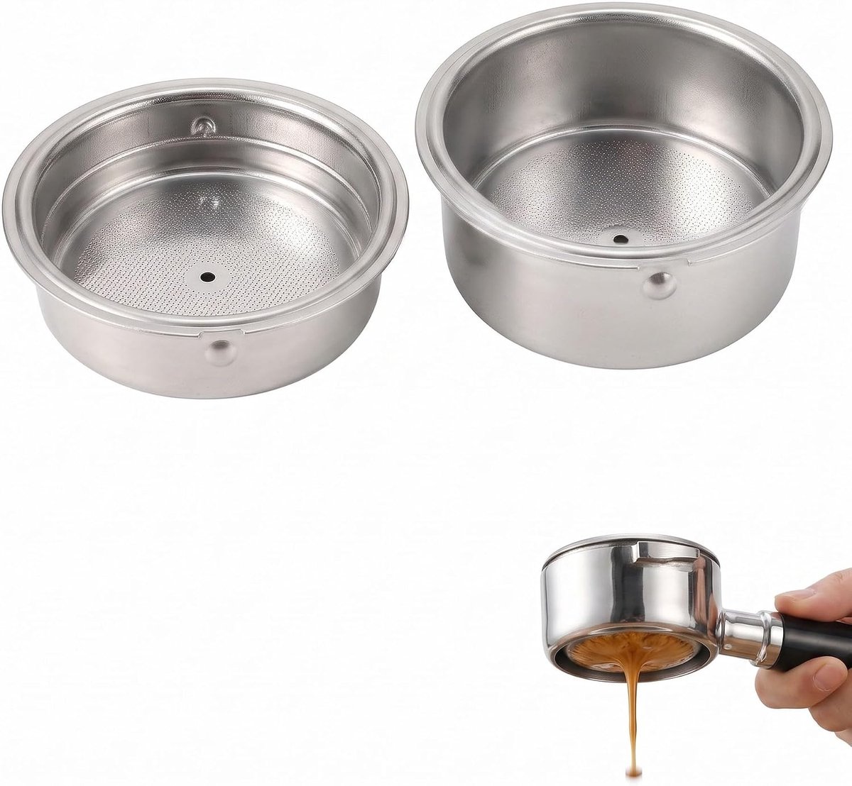 2 stuks 51 mm filterhouder filtermand afzonderlijk + dubbel drukfilter roestvrij staal voor espresso koffiebereiding keuken