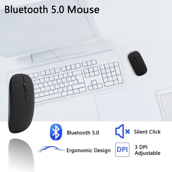 Draadloze Bluetooth 5.0 Verstelbare DPI-kantoormuis, Mute-muis voor OS X/Mi/Samsung-laptoptablets — afbeelding 2