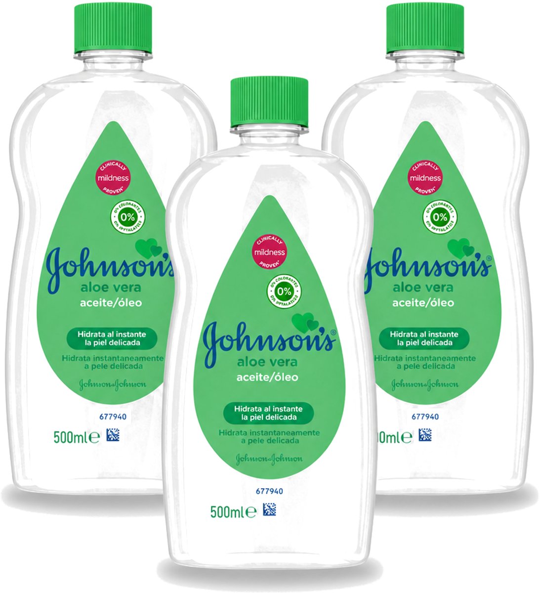 3 x Johnson's - Baby Olie - Aloe Vera - Hydrateerd Gevoelige Huid - 500 ml - Voordeelverpakking - 3 stuks