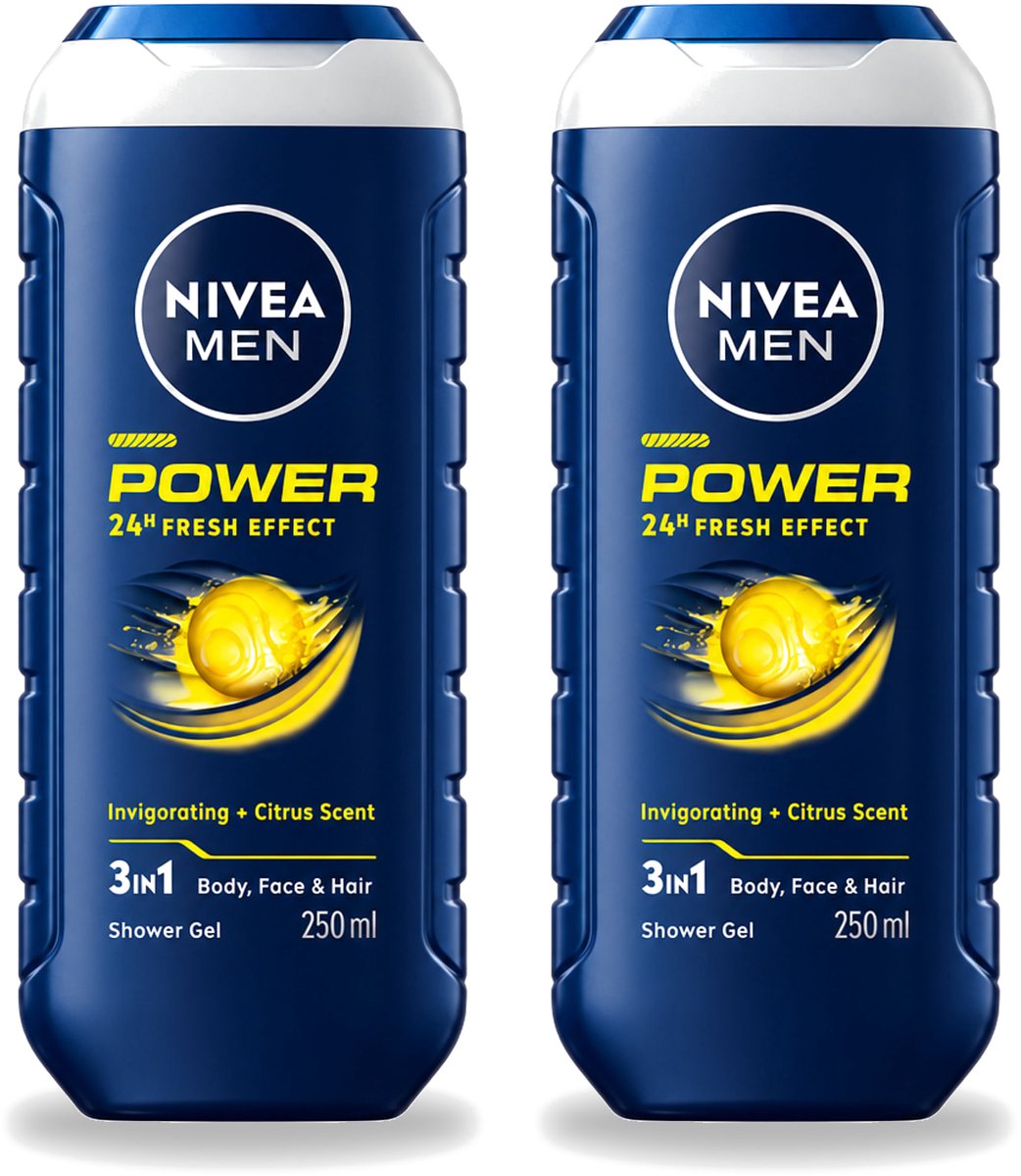 2 x Nivea - Men - Douchegel - Power Refresh - 250 ml - Voordeelverpakking - 2 stuks