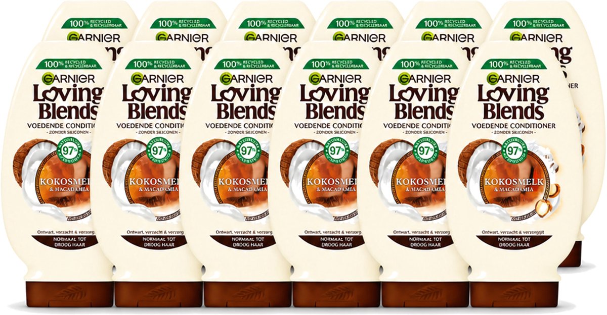 12 x Garnier - Loving Blends - Conditioner - Kokosmelk & Macadamia - Normaal tot Droog Haar - 250 ml - Voordeelverpakking - 12 stuks
