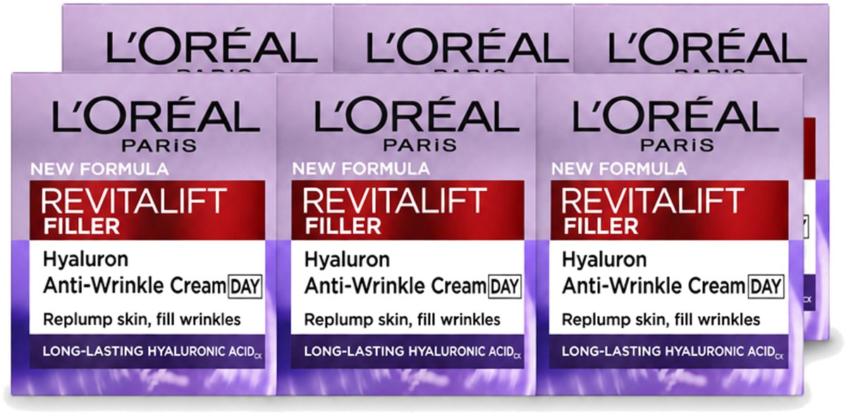 6 x L'Oréal Paris Revitalift Filler - Dagcrème - Anti-Rimpel - Voor Verouderende Huid - 50 ml - Voordeelverpakking - 6 stuks