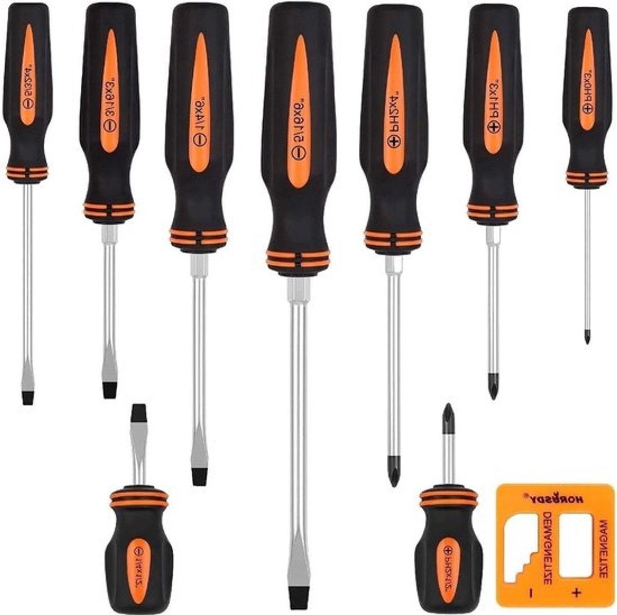 10 stuks magnetische schroevendraaierset met Phillips en sleufkop - inclusief magnetiseerder