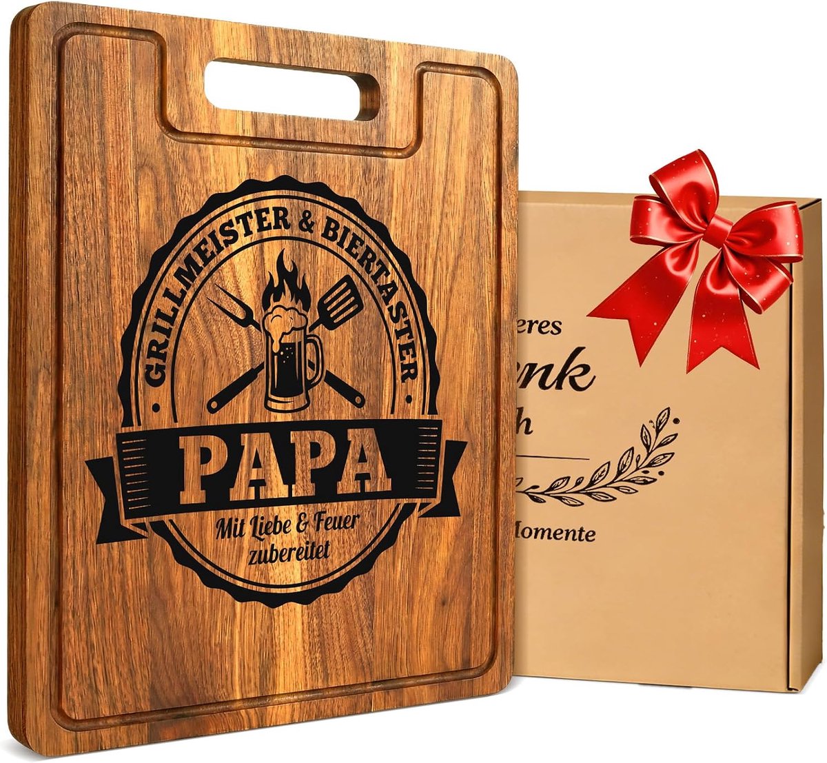 Vaderdagcadeau voor papa - gegraveerd acaciahout snijplank XXL dik 2 cm, papa cadeau verjaardag, vader gepersonaliseerd van dochter zoon met geschenkdoos en linnen doek
