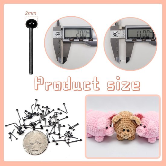 Ogen kits, glazen poppenogen, zwart, 2 mm, knutselogen voor pop, marionet — afbeelding 2