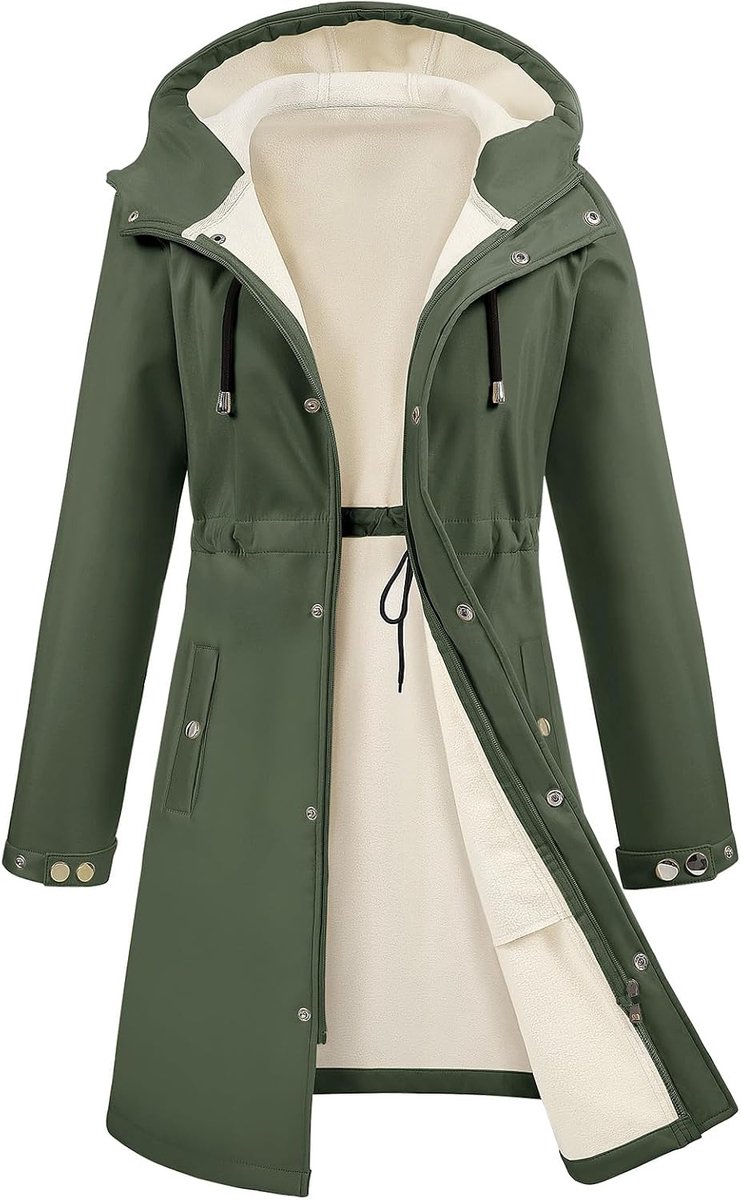 Softshelljas voor dames, lang, licht, winddicht, winddicht, trenchcoat, waterdicht, capuchonjas, fleecejack voor buiten