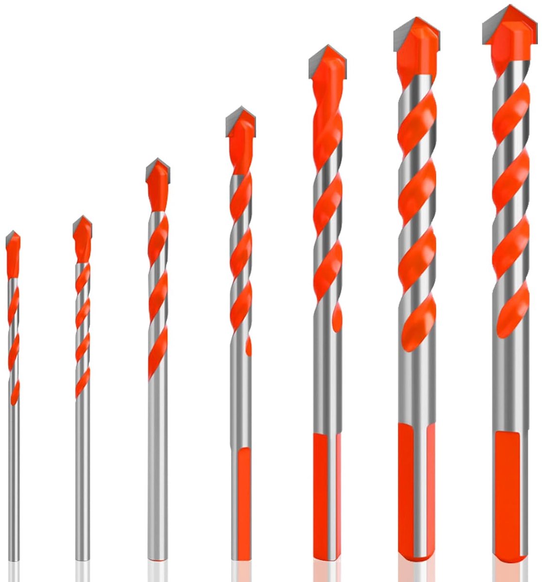 7 stuks Wolfraamcarbide Boren, professionele wandboren, glasboor, ijzer, beton, baksteen, hout, metaal, steengoed, kunststof, Ø 3-12 mm