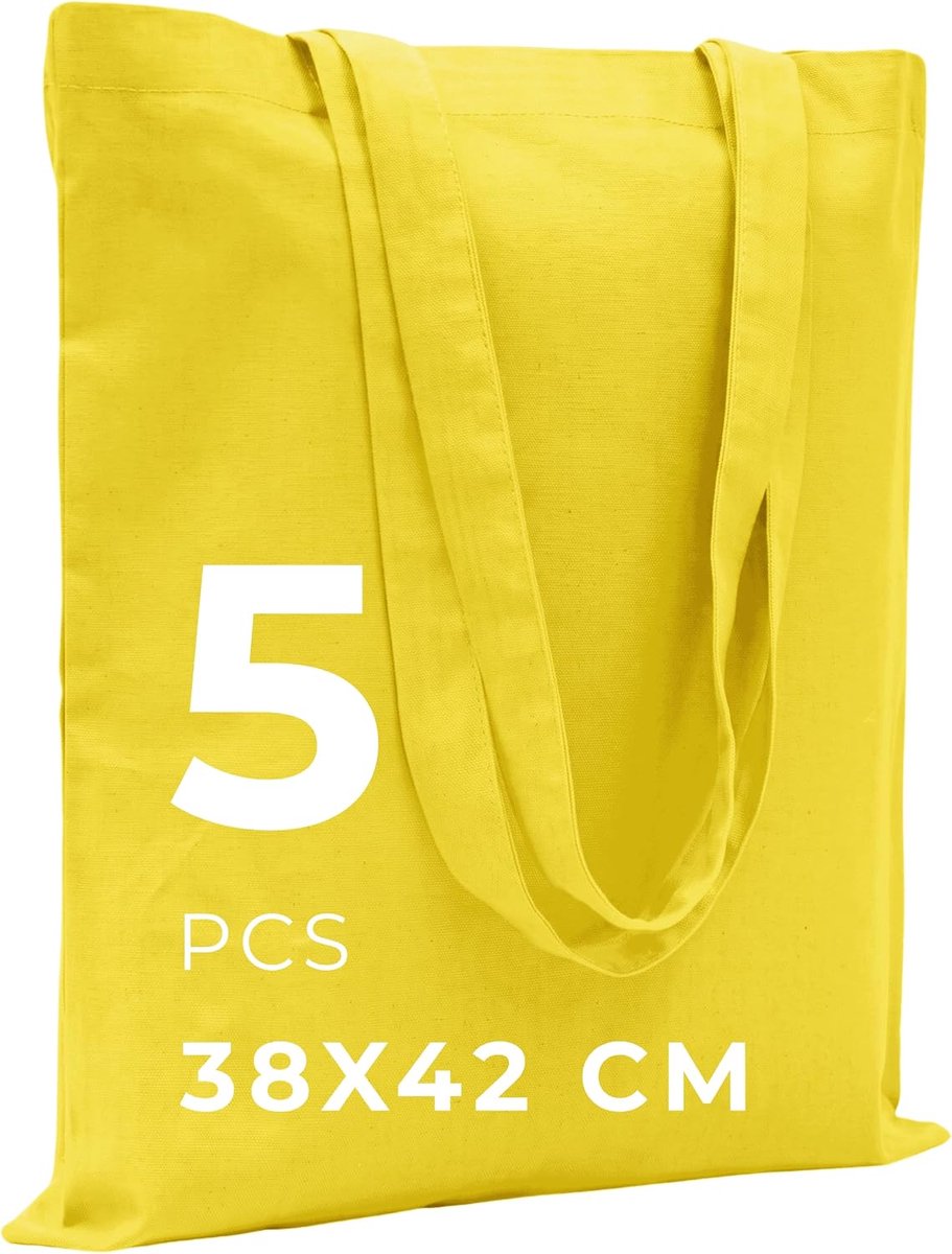 Tas 38 x 42 cm (5 Stuks) 145 g/m² – Onbedrukte Shopper om te Bedrukken of Beschilderen – Herbruikbare Stoffen Tas