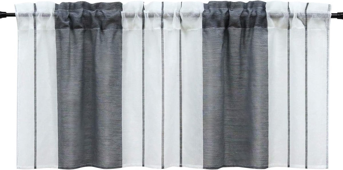 Vitrage met strepen-dessining, halftransparant, kort, trekkoord, keuken, eetkamer, bistrogordijn, grijs, H x B 60 x 145 cm