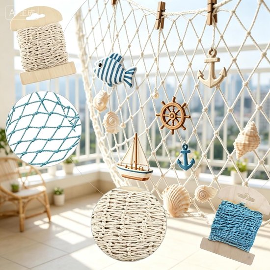 Visnet, 2 stuks, 100 x 13 cm, wanddecoratie net — afbeelding 5