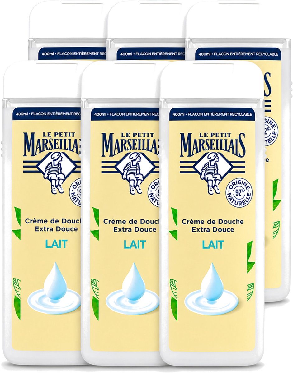6 x Le Petit Marseillais – Douchecrème – Lait – 400 ml - Voordeelverpakking - 6 stuks