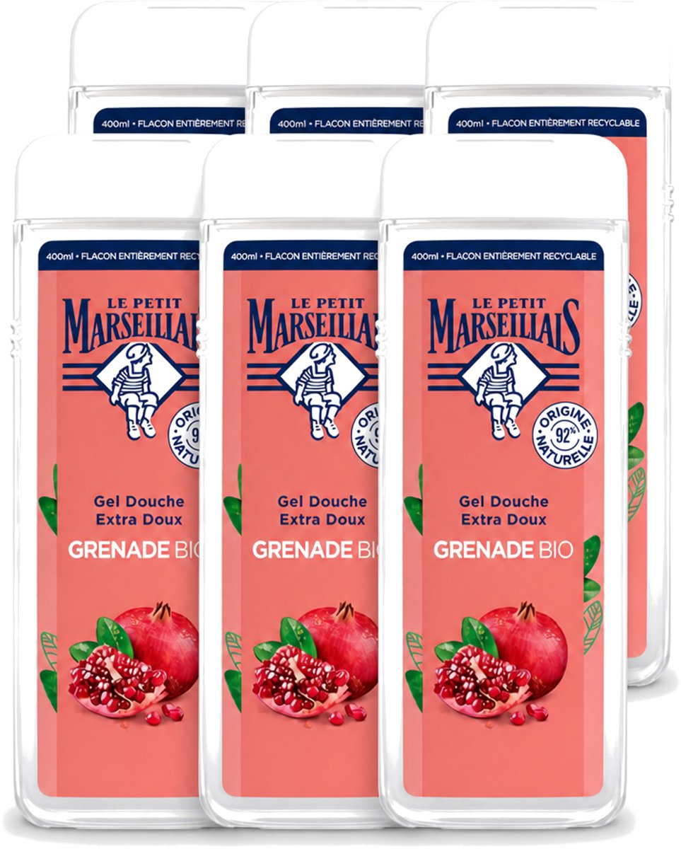 6 x Le Petit Marseillais – Douchegel – Grenade Bio – 400 ml - Voordeelverpakking - 6 stuks
