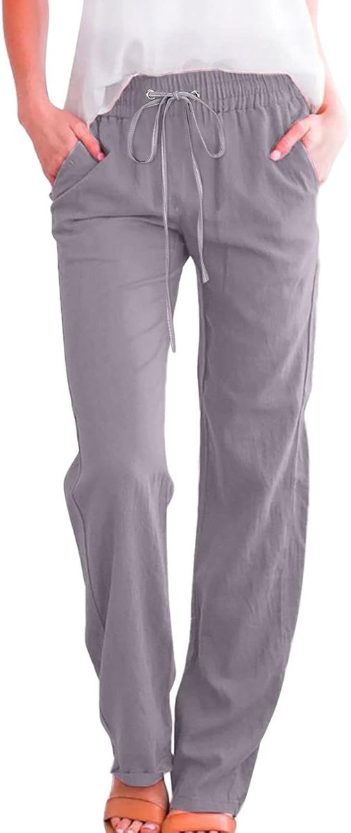 Broek Vrouwen Zomer Brede Hoge Taille Vloeiend Bohemian Losse Rechte Katoen Casual Lichtgewicht met Zakken Chic Strand Mode A138