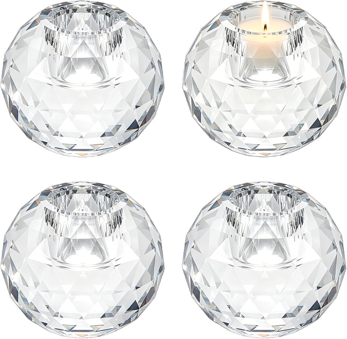 Kristallen kandelaars, set van 4, handgeslepen theelichthouders van kristal, 4,8 x 6 cm, glazen kandelaarset, woondecoratie voor bruiloftsbanket, diner, transparant