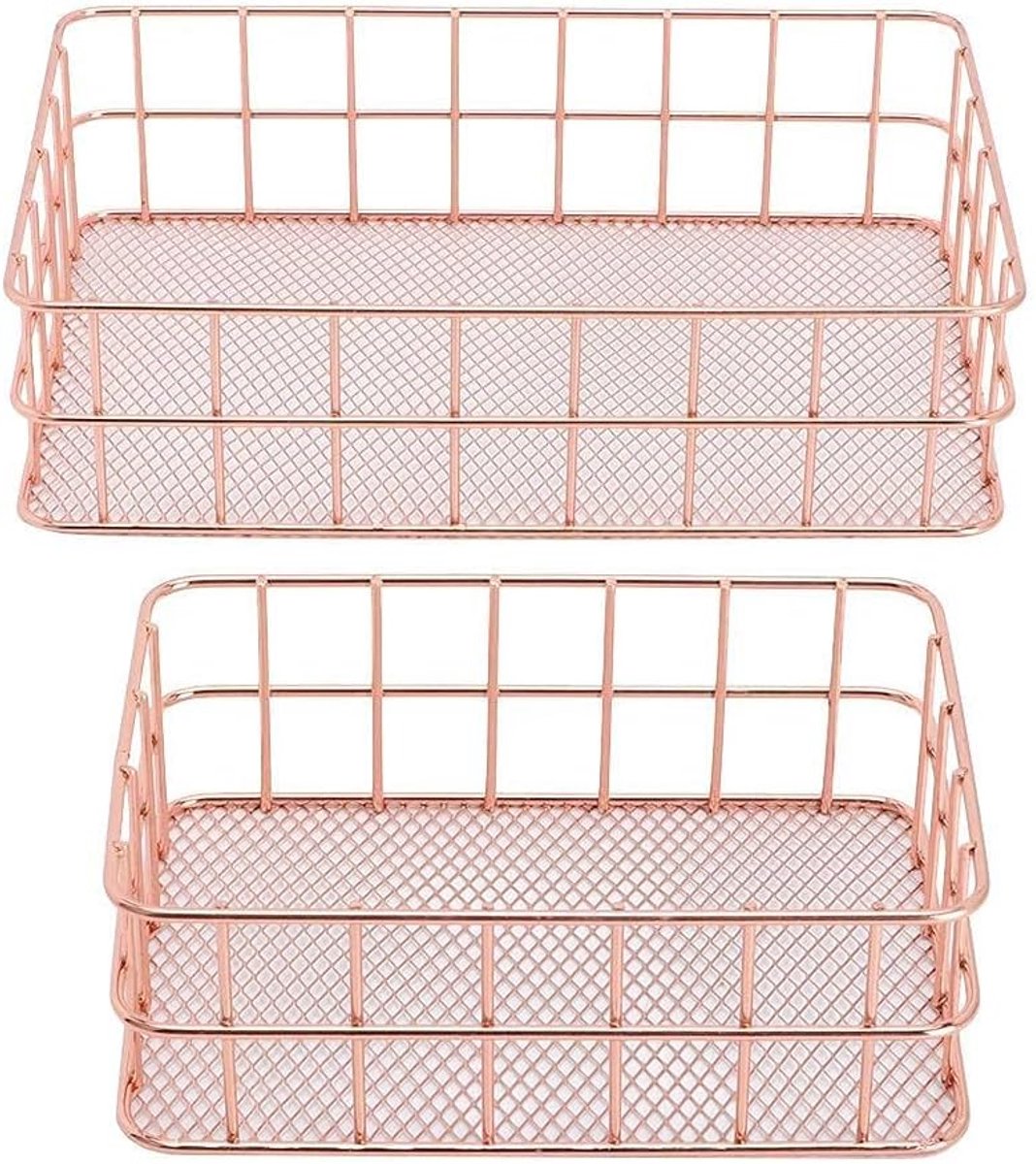 2 stuks rose goud bureau organizer, metalen manden make-up organizer trays voor opslag cosmetische briefpapier