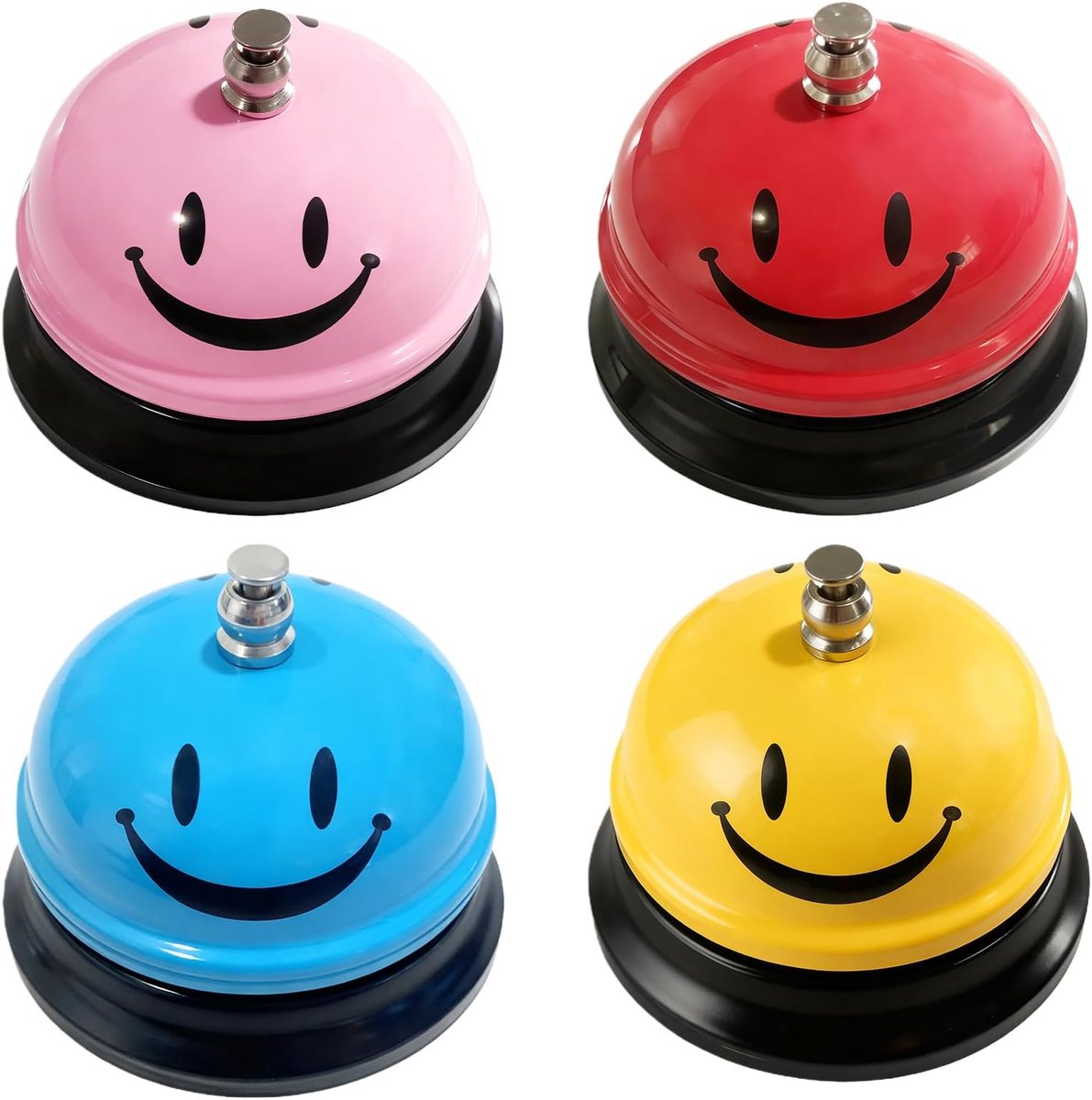 4 stuks Tafelbel, Kelnerklok, Grappige Tafelbel Met Knapperige Belletjes, Roestvrij Staal Voor Restaurants, Keukens, Hotels, Bars (Rood, Geel, Roze, Blauw)