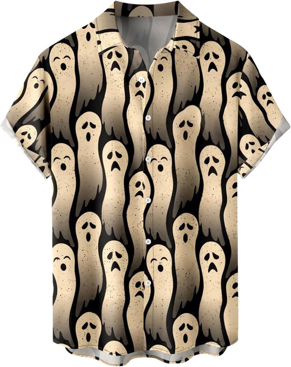 Vest met korte mouwen voor heren, Halloween-overhemd, zacht en comfortabel bovenstuk, feestelijke print, casual stijl