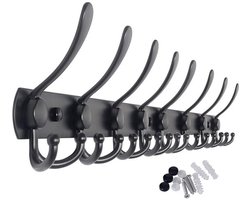 Kapstok Zwart 8 x 3 haken - 75cm - Wandkapstok - Muur Kapstok - Hangende Design - Handdoekrek - Mat - inclusief bevestigingsmaterialen hook coat rack wall mounted