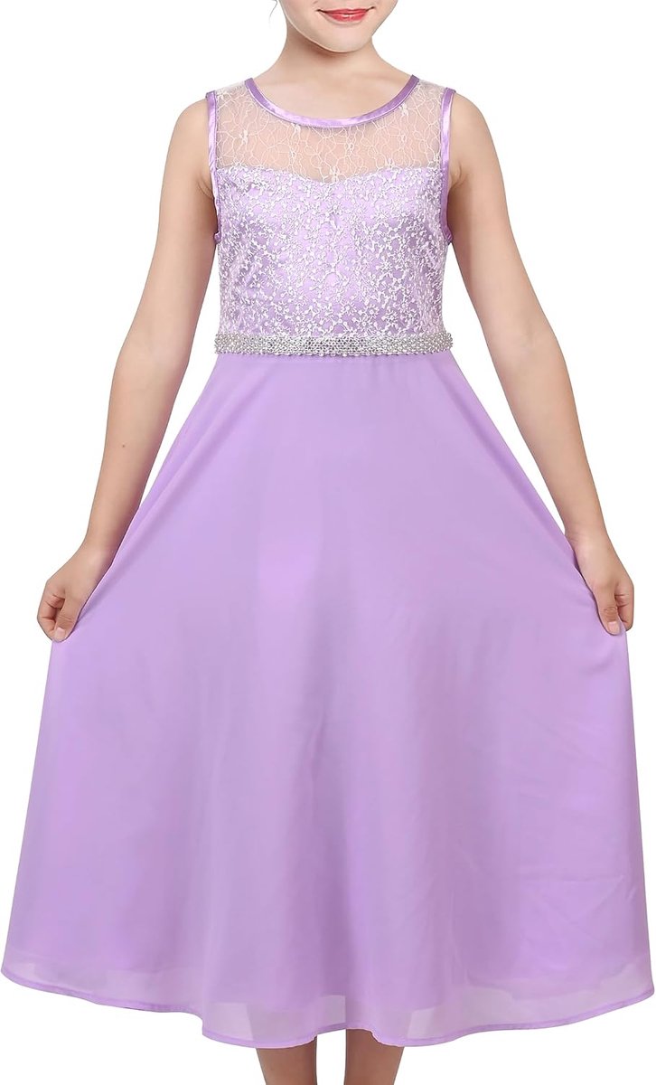 Fashion Bloemenmeisjesjurk Strass Chiffon Formele Feestjurk 110-158