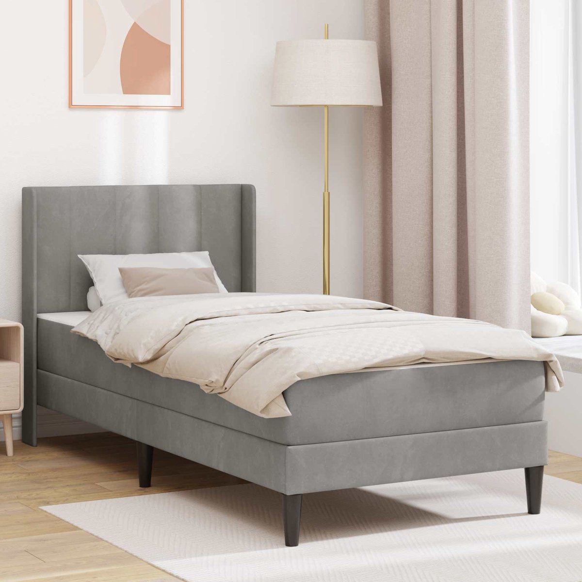 vidaXL Bedframe - met - matras - Lichtgrijs - 90 - x - 190 - cm - fluweel