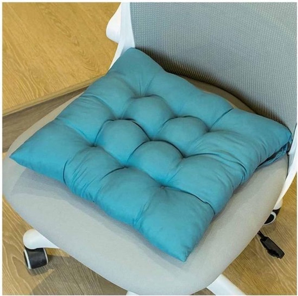 Zitkussen 40 x 40 cm met Straps - Dikke Gevoerde Kussen voor Binnen en Buiten - Vierkant Peacock Blauw, Comfortabel en Duurzaam