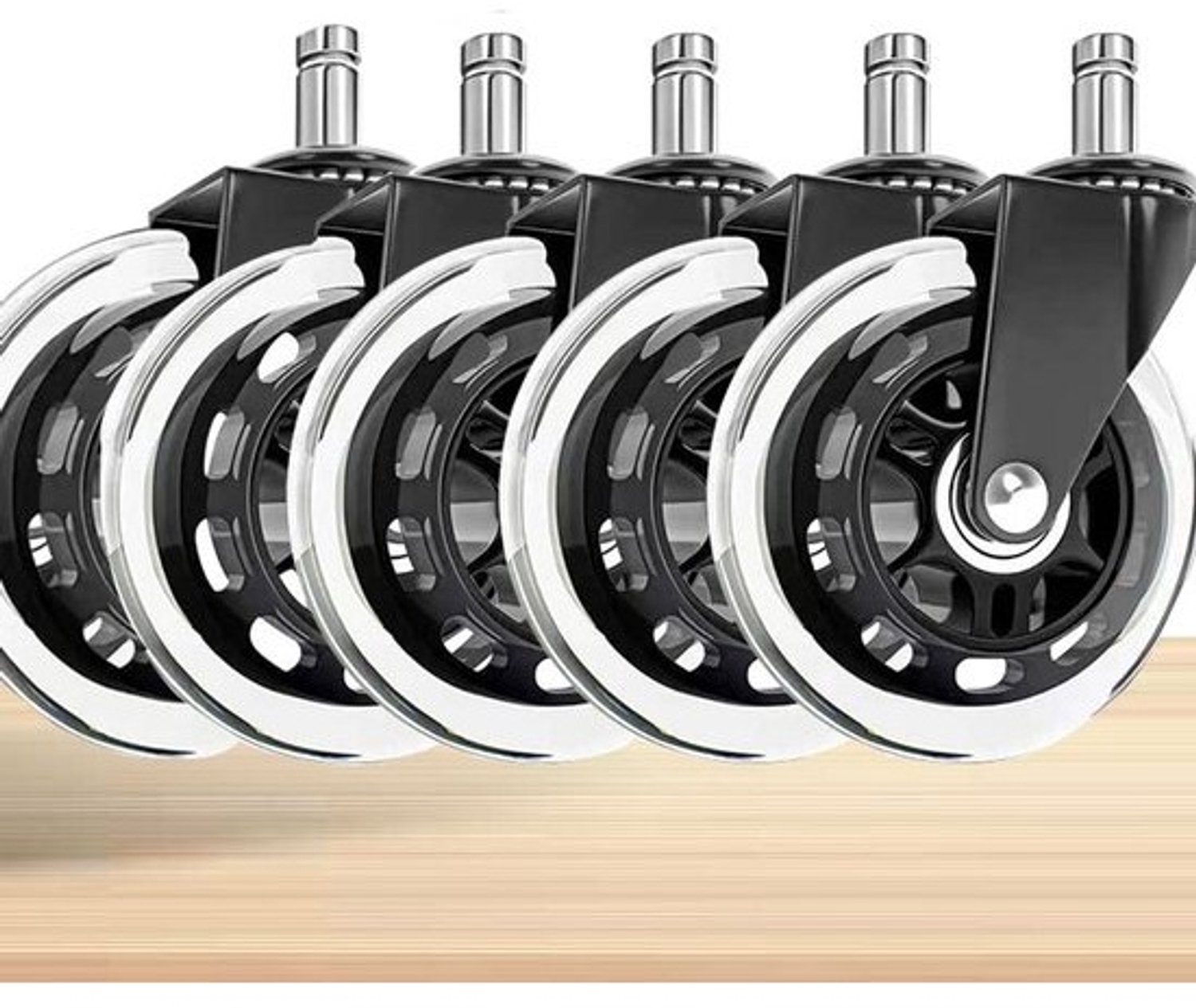 Set van 5 vervangwielen voor bureaustoelen - 11mm x 22mm - Transparant