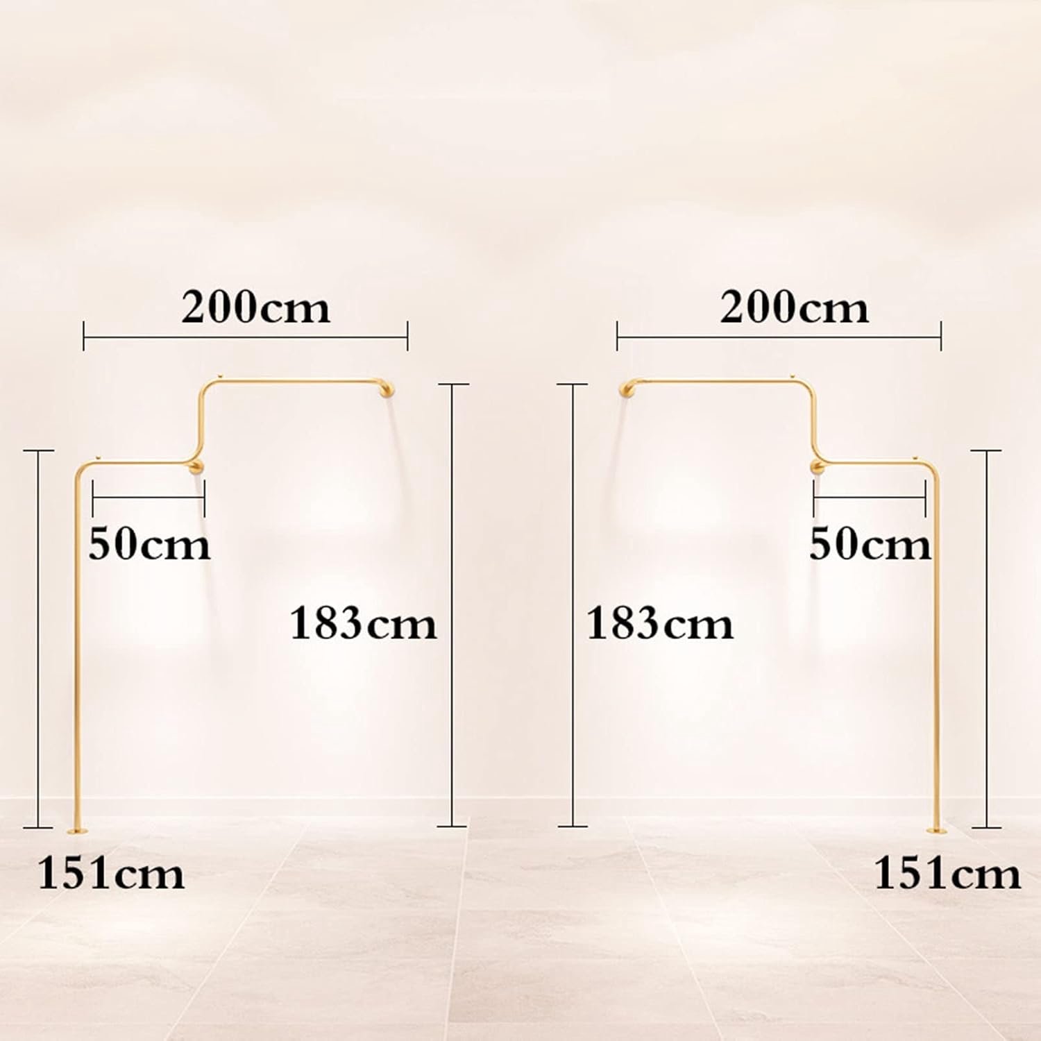 Lumina Duo Heavy-Duty Wandgemonteerd Kledingrek met Opbergplank (Set van 2) – Industrieel Metalen Buis Kledingsysteem & Multifunctionele Kledingstang voor Boetiek, Retail Display, Inloopkast & Garderobe – 125cm / 150cm / 175cm / 200cm / 225cm