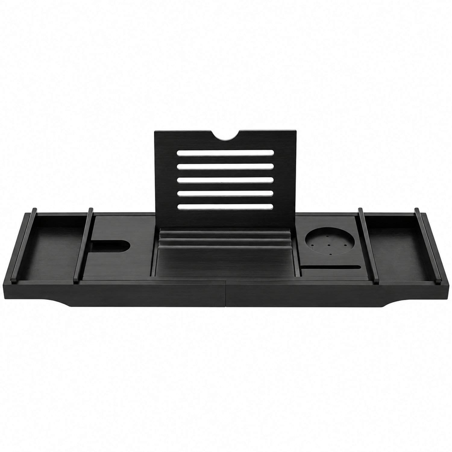 DPLUNIQ Badplank - Tablet houder - Bedtafel - Boekenhouder - 75-111cm - Bamboe - 111x22,8x1,2cm - 2,4kg - Max 10kg - Zwart