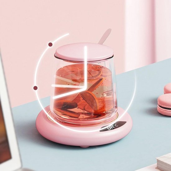 Elektrische bekerwarmer - Warme onderzetter met constante temperatuur - Digitaal led-display - 3 standen voor gelijkmatige verwarming van dranken - Automatische uitschakelfunctie - Voor koffie, melk en thee - Bureau-gadget voor thuis/kantoor - Roze — afbeelding 2