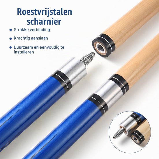 Biljartkeu 147 cm 13 mm Tip - Hardhout - Poolkeu - Professioneel - Blauw — afbeelding 4