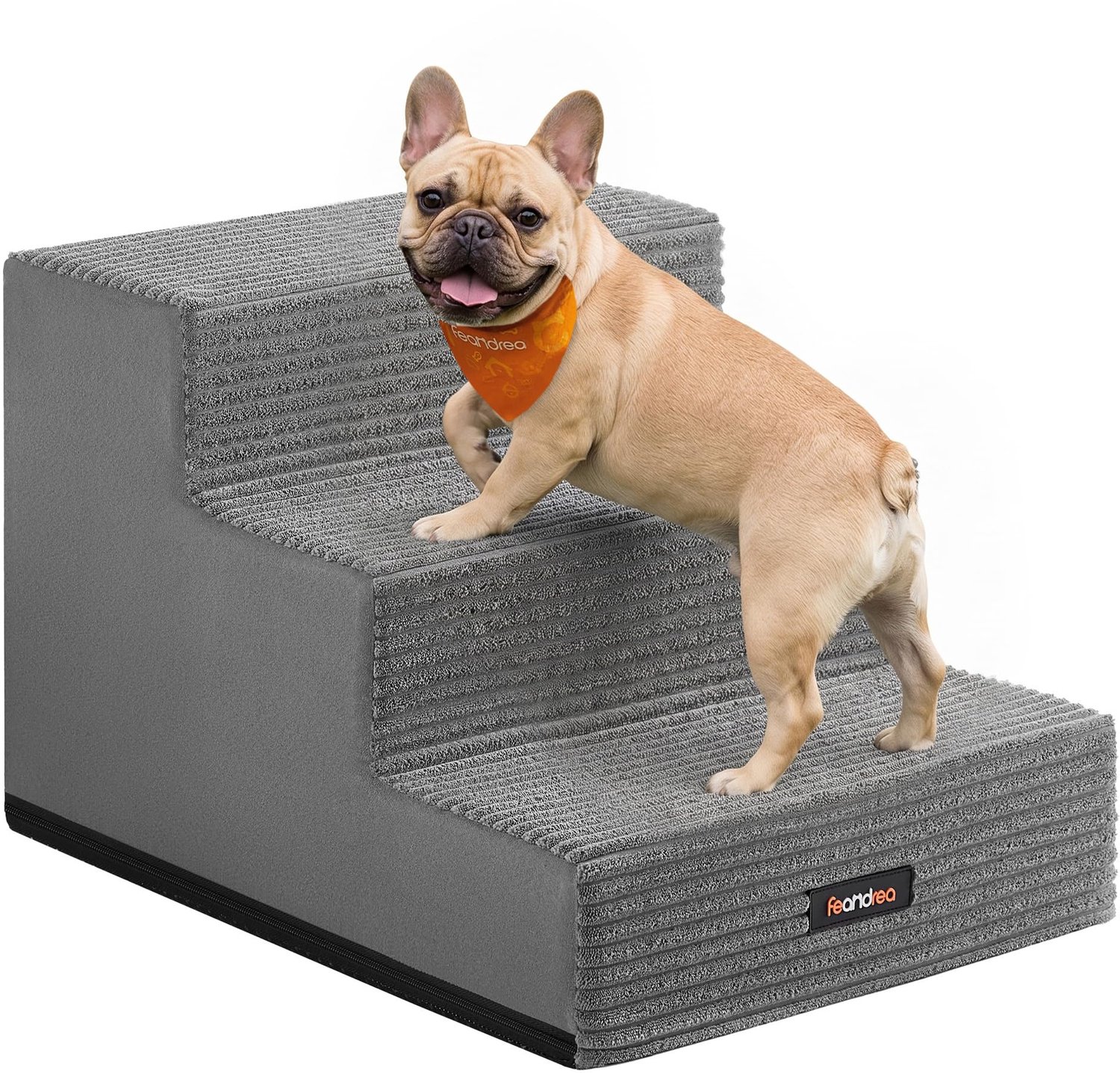 Huisdiertrap 3 Treden - Grijs Schuim - 46x40x33 cm - Antislip Wasbare Hoes - Voor Kleine Honden Oudere Honden