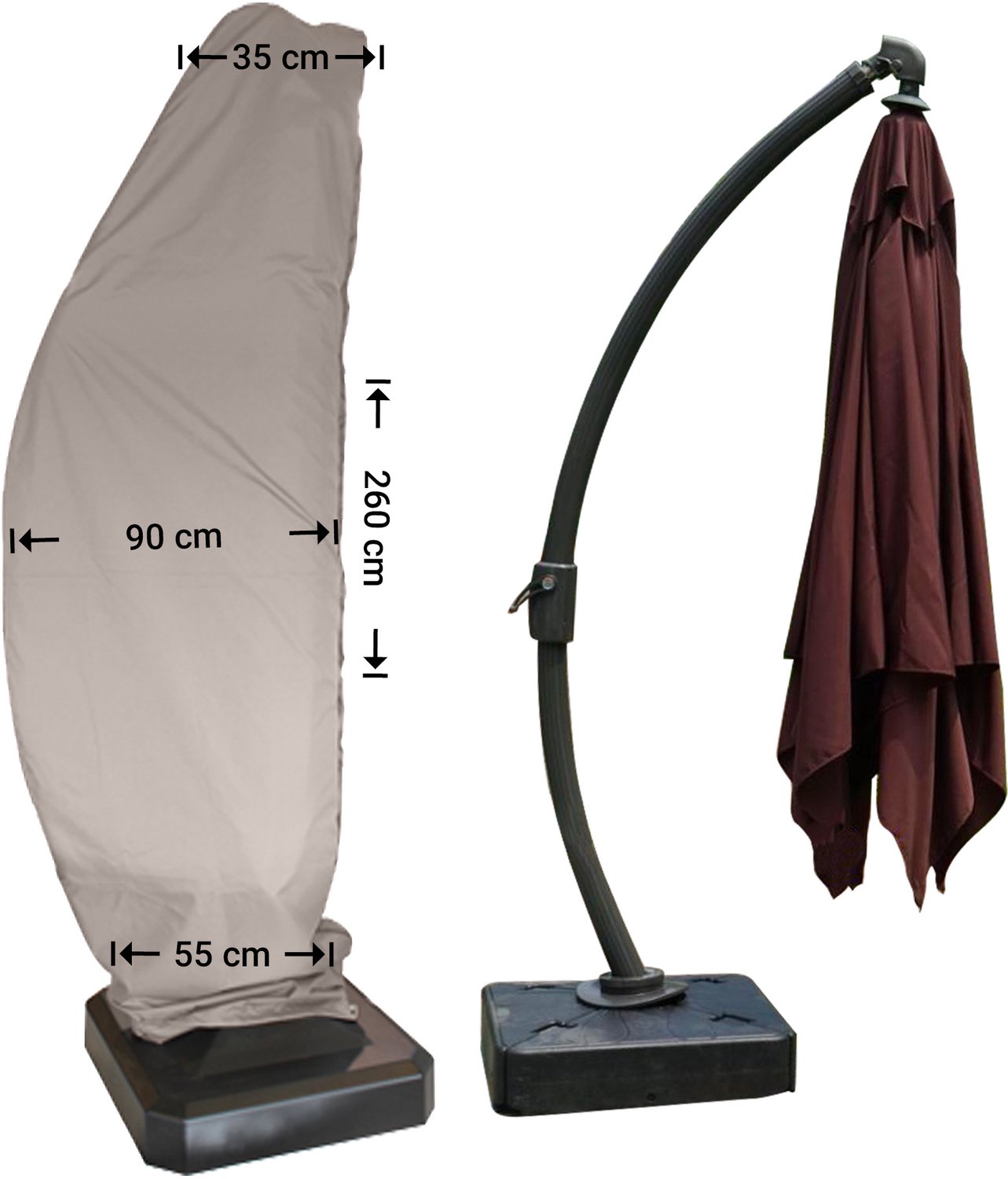 Raffles Covers Parasolhoes voor zweefparasol - Hoog 260 cm - RUC260 - Waterdicht - Ademend - UV-bestendig - Trekkoord - Rits en stok - Parasolhoes voor zweefparasol Taupe