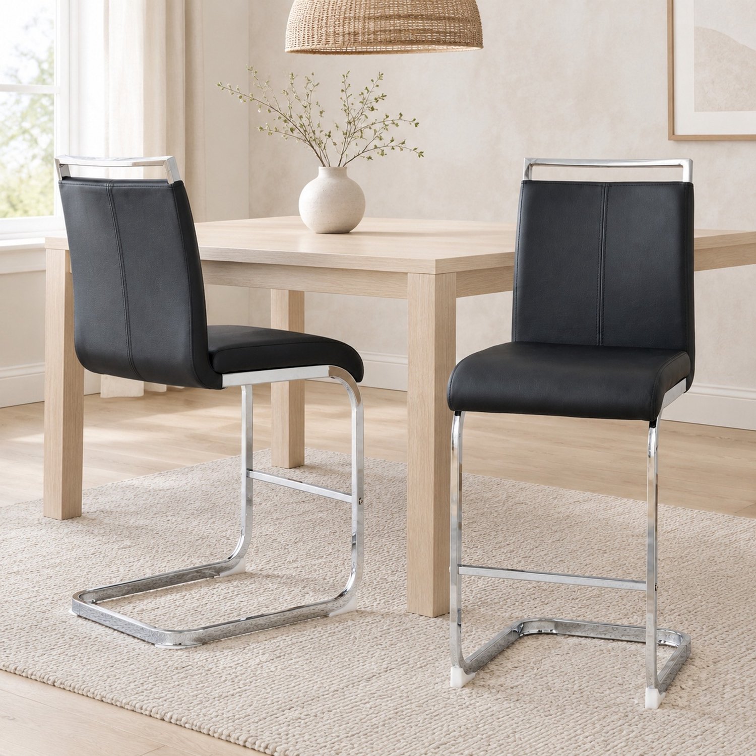 CHICFURN Barkruk - met rugleuning - set van 2 - zwart en zilver
