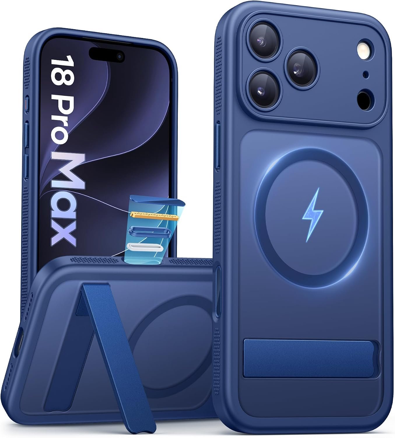 Zandarix Hoesje Geschikt voor Apple iPhone 18 Pro Max - Draadloos Opladen - Camerabedieningsknop - Volledige Camerabescherming - Geschikt voor Mag - Doorschijnend - Back Cover Hoesje - Blauw