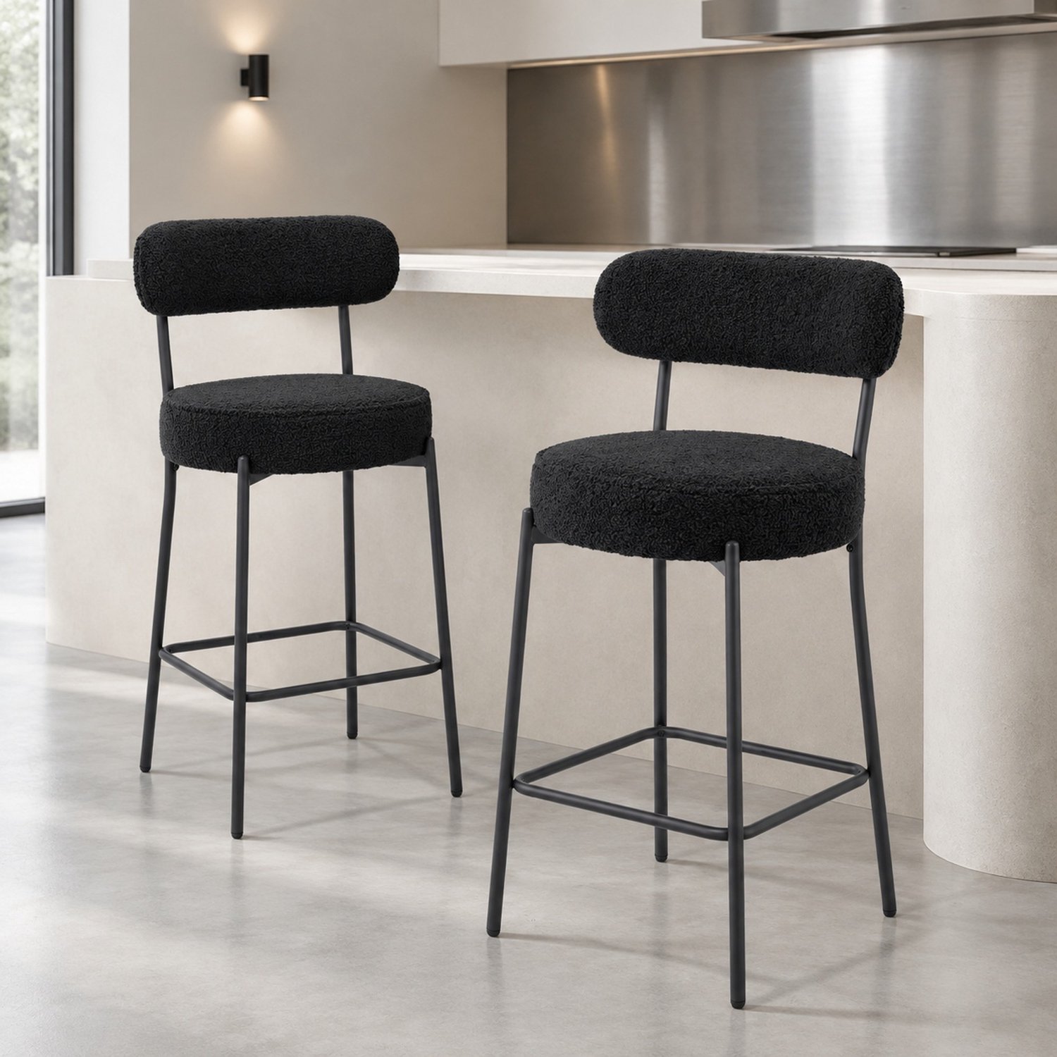 CHICFURN Barkruk - Set van 2 - Gevoerde zitting - Met rugleuning - Zwart