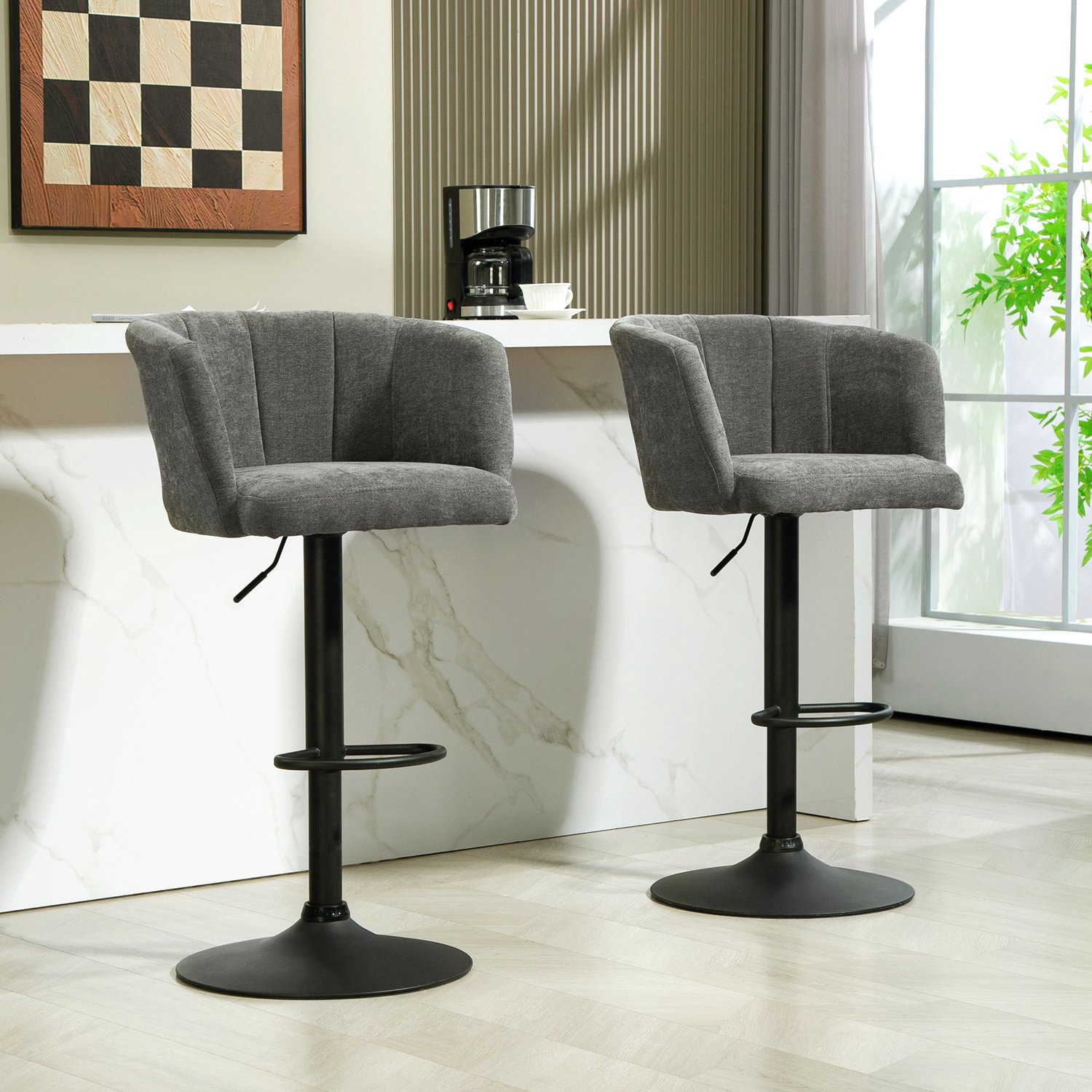 CHICFURN Barkrukken - Set van 2 - Draaibaar - Met rugleuning - Donkergrijs