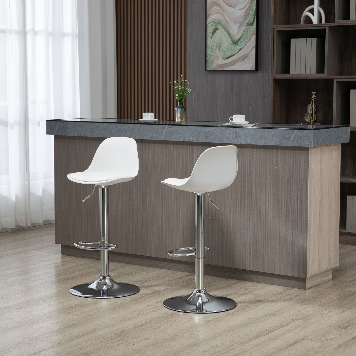 CHICFURN Barkruk - Hoogteverstelbaar - Draaibaar - Set van 2 - Wit
