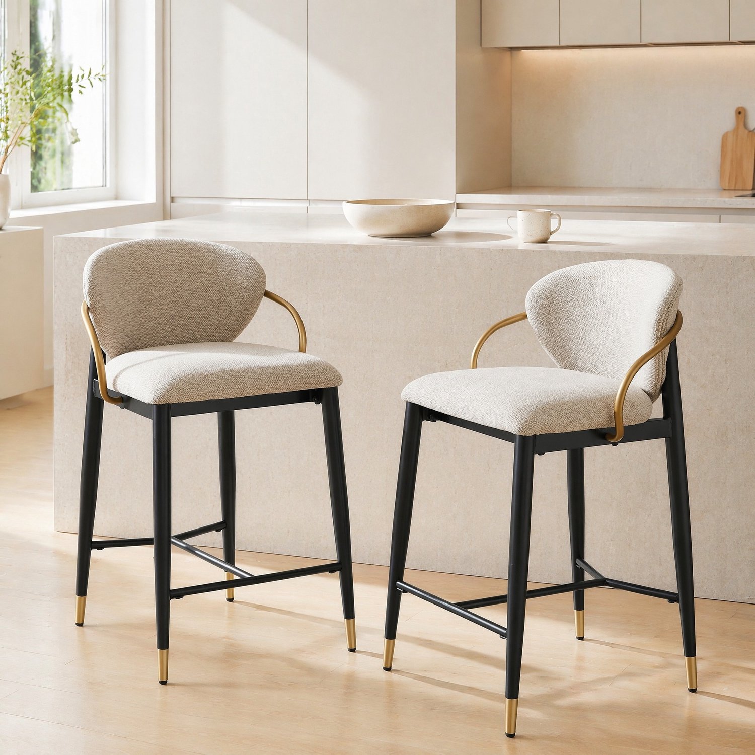 CHICFURN Barkruk - Set van 2 - Hoogteverstelbaar - Rugleuning - Lichtbruin Zwart