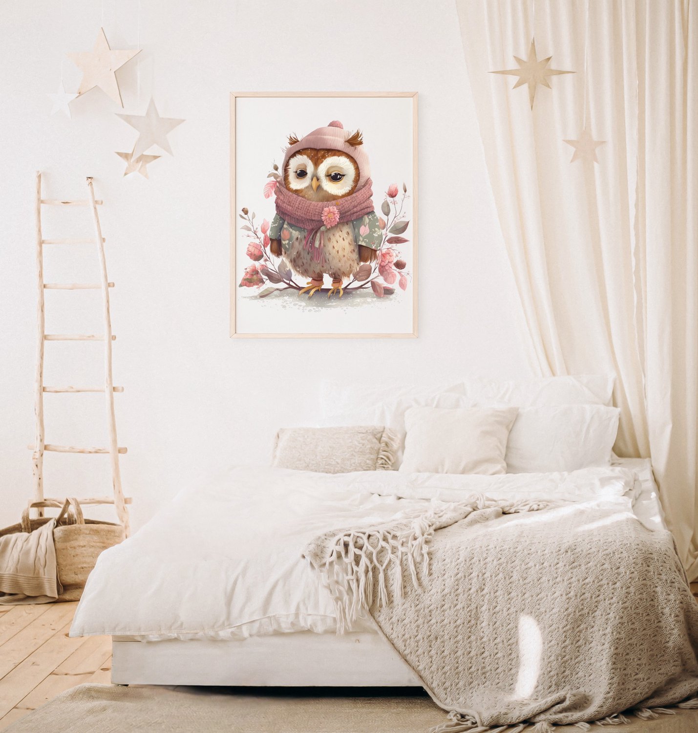 Poster uil met bloemen-posters-A3 formaat-watercolours spring-winter animals-dieren-kinderkamer accessoires-babykamer accessoires