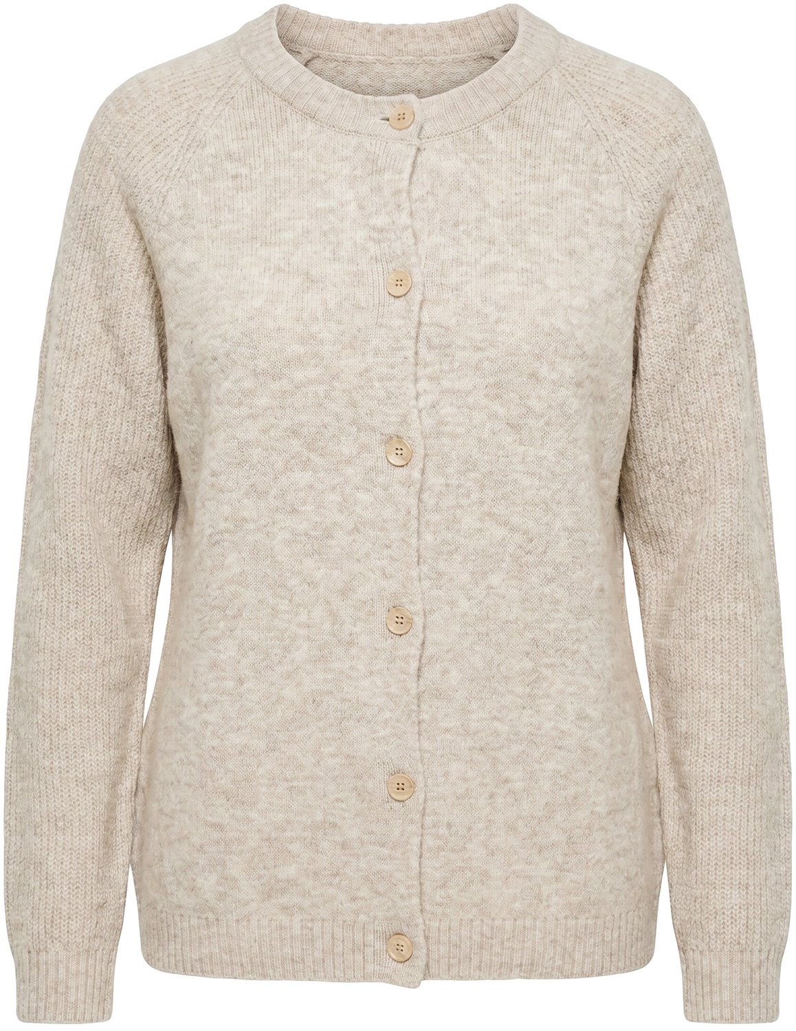 Ulla Popken - Dames - Vest gemêleerd ronde hals lange mouwen - Beige gemêleerd - Maat 54+