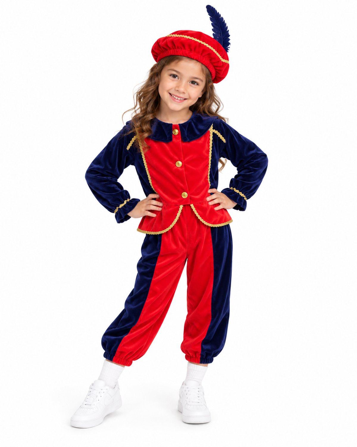 PartyFX Pietenpak Kind 4-6 Jaar – Maat 110/116 – Rood Blauw Unisex Pieten Kostuum met Pietenmuts – Sinterklaas Feestartikel