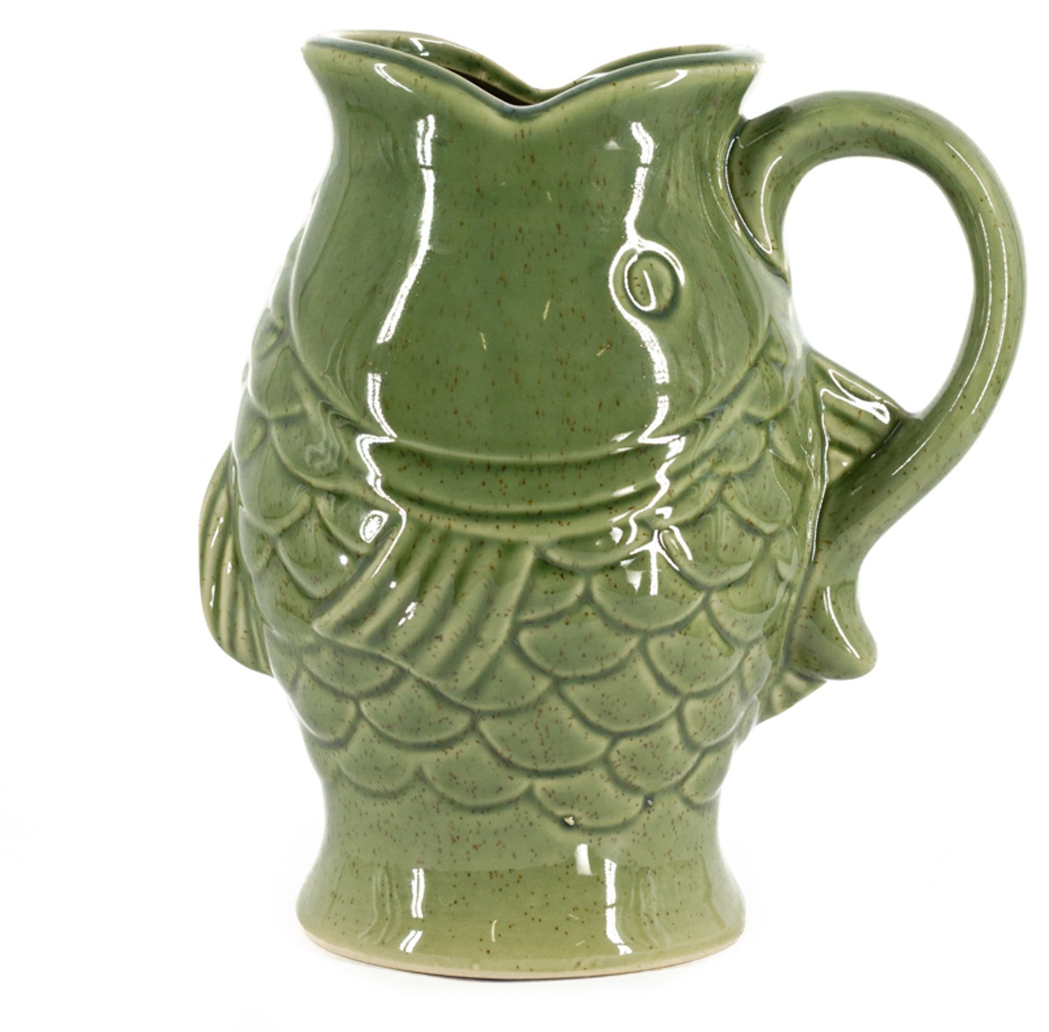 Aardewerk jug vis S groen
