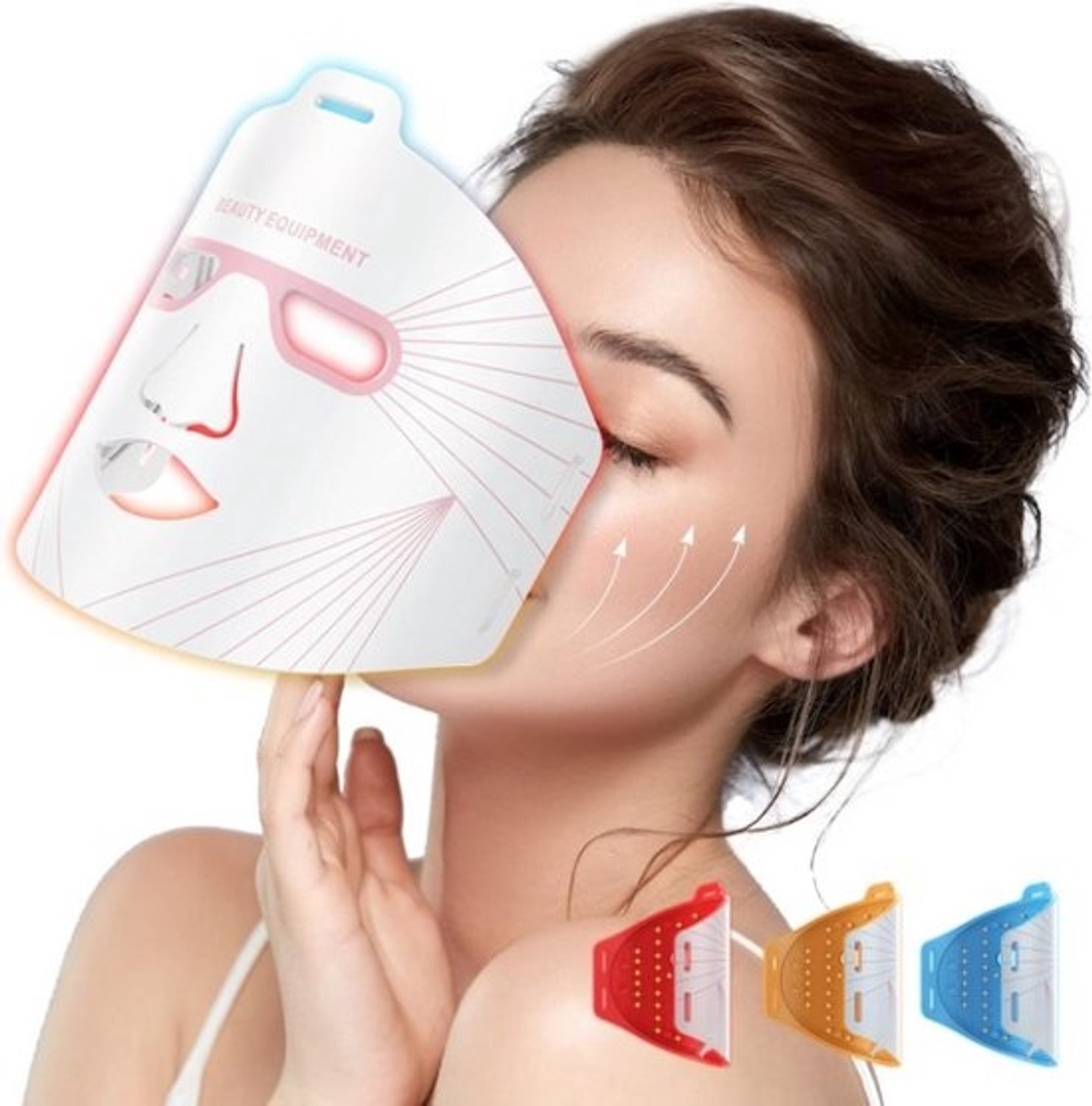 Lichttherapie - Roodlichttherapie - LED-therapie - LED-masker - Nabij-infrarood roodlicht - Gezicht - 3-kleuren-LED - Verzorgingsapparaat - Anti-aging en rimpels - Alle huidtypes - Wit