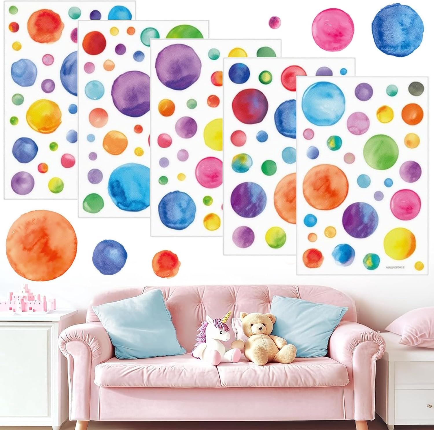 Muurstickers voor kinderen - 148 stuks - boho-stippen - kleurrijke decoratie voor kinderkamer - Vemera