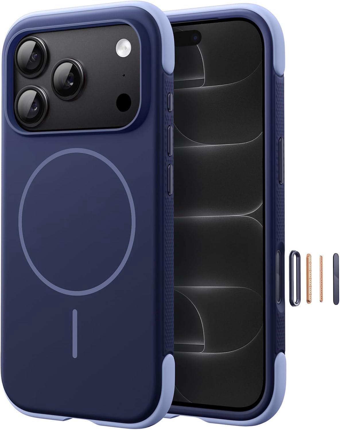 Zandarix Hoesje Geschikt voor Apple iPhone 18 Pro Max - Stijlvolle Kleurblok - Zijdezachte Aanraking - Cover met Antislip Grip - Geschikt voor Mag - Back Cover Hoesje - Diep Blauw