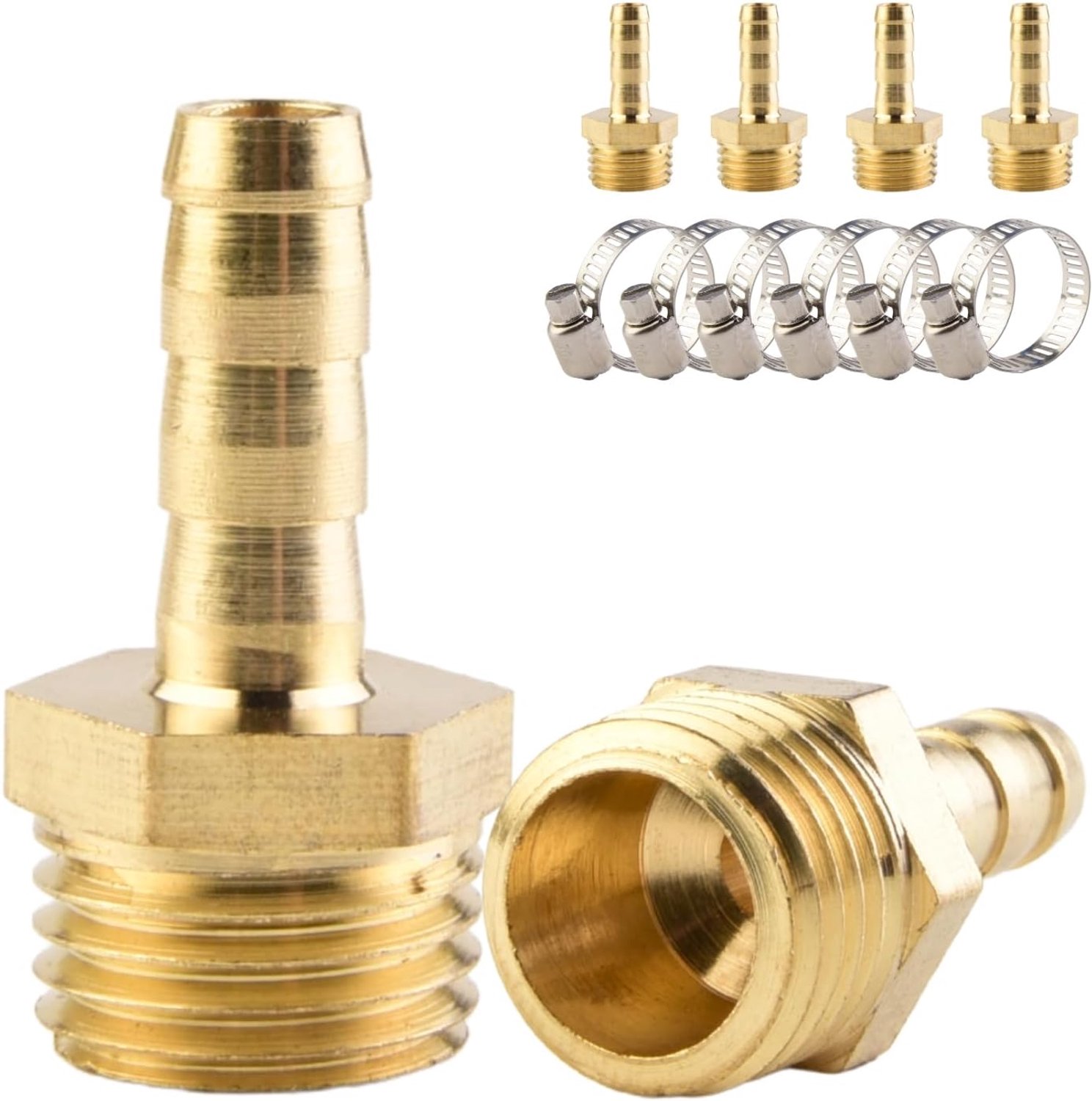 messing slangkoppelingen 6 x 6 mm - 1/4" buitendraad - complete set met slangklemmen - ServiceTopper
