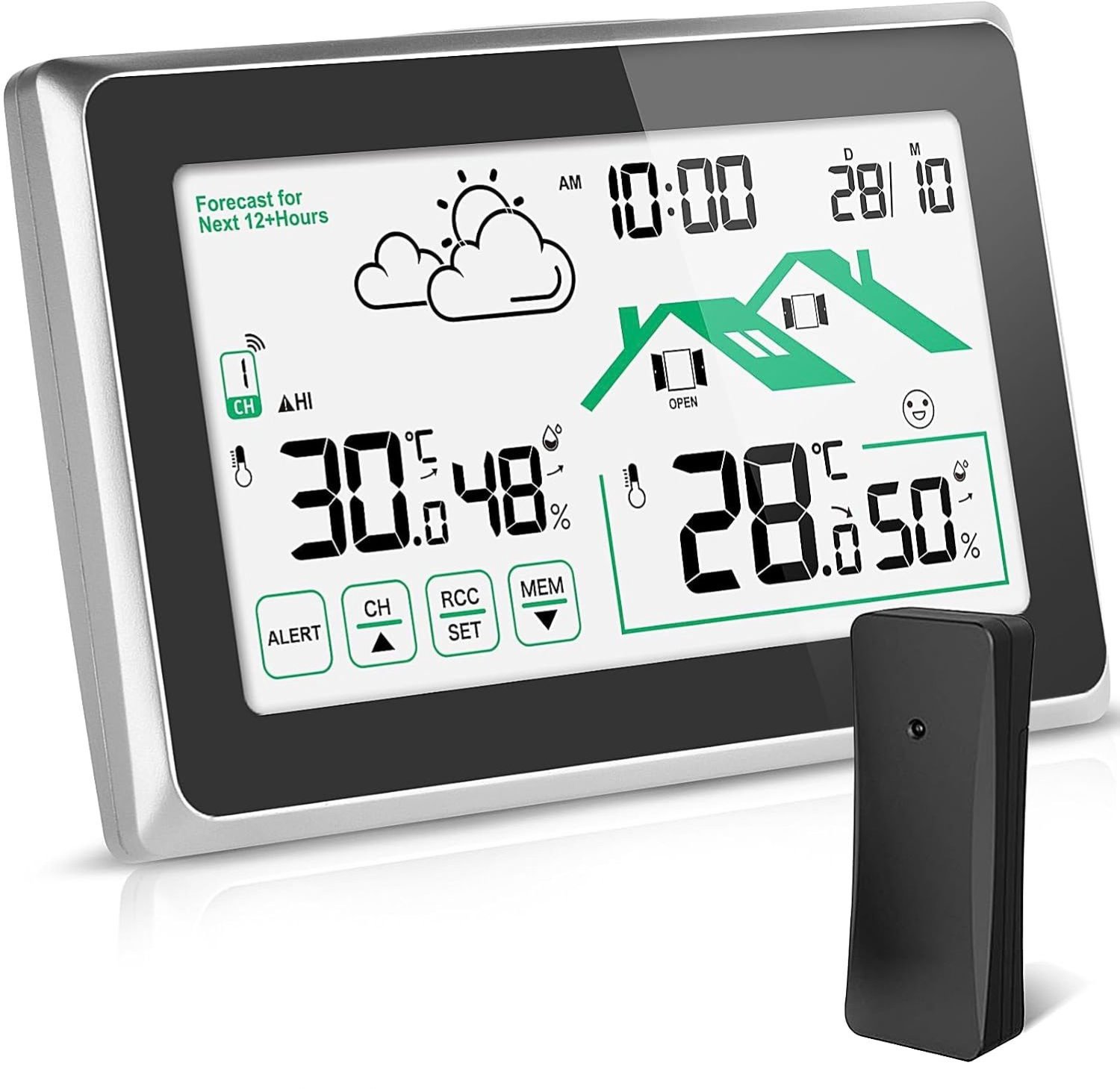 Weerstation Binnen en Buiten - Weerstation Draadloos Binnen Buiten - Weerstation met Buitensensor - Zwart