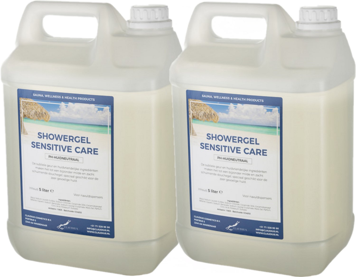 Claudius Douchegel Sensitive Care 5 liter - set van 2 stuks - showergel - navulling - voordeelverpakking
